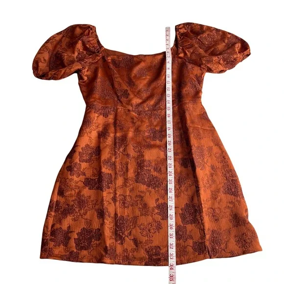 NWT Altar'd State Rust Floral Wedding Puff Sleeve Square Neck Mini‎ Dress XL - Picture 8 of 9